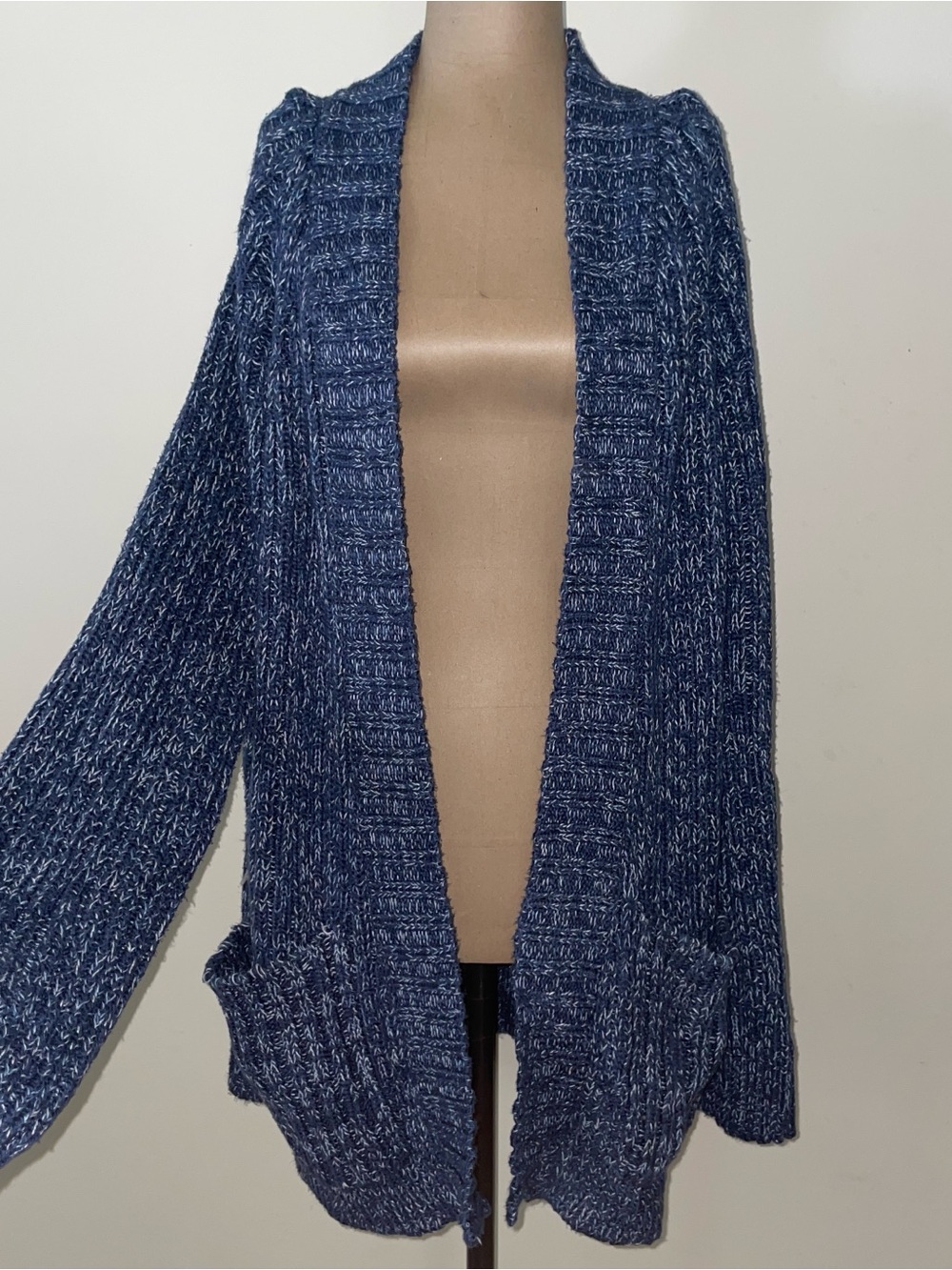 Free People Marled Navy Open-Front Cardigan
